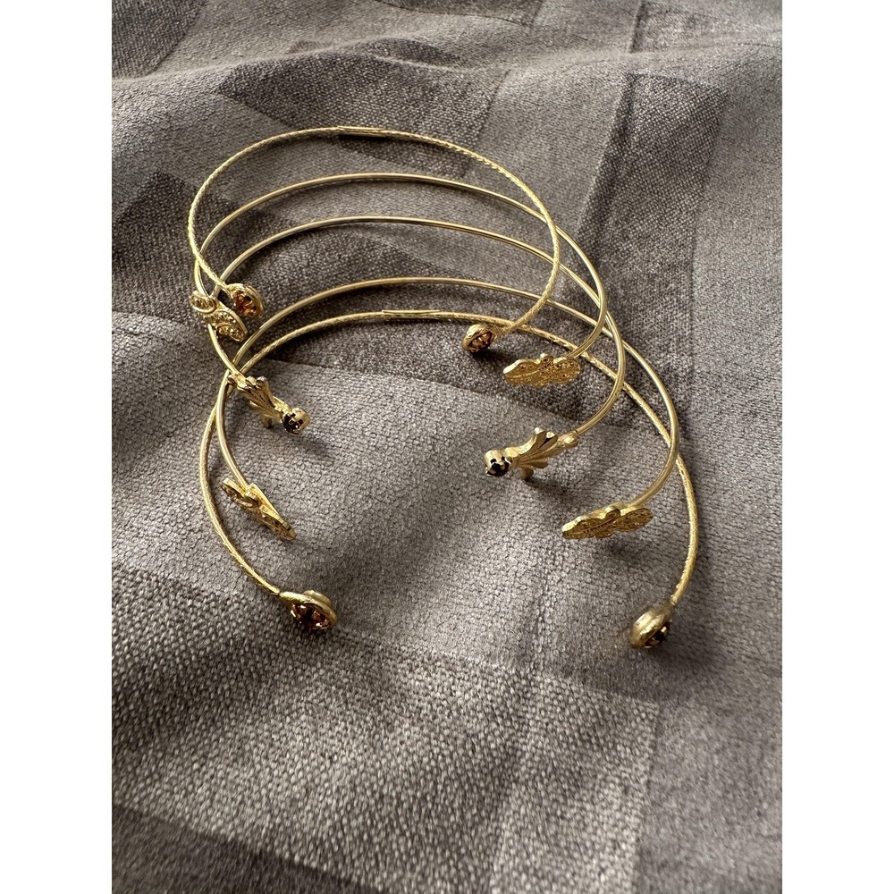 Alex & Ani Cinerama Jewelry Goldtone Cuff Bangle Set of 5 Adjustable Topaz Color - Picture 2 of 16